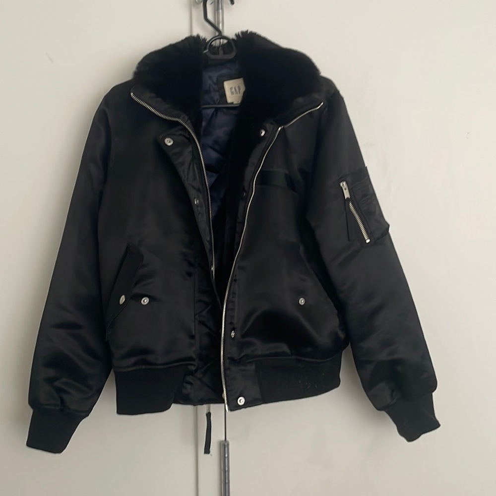 Faux fur collar bomber jacket